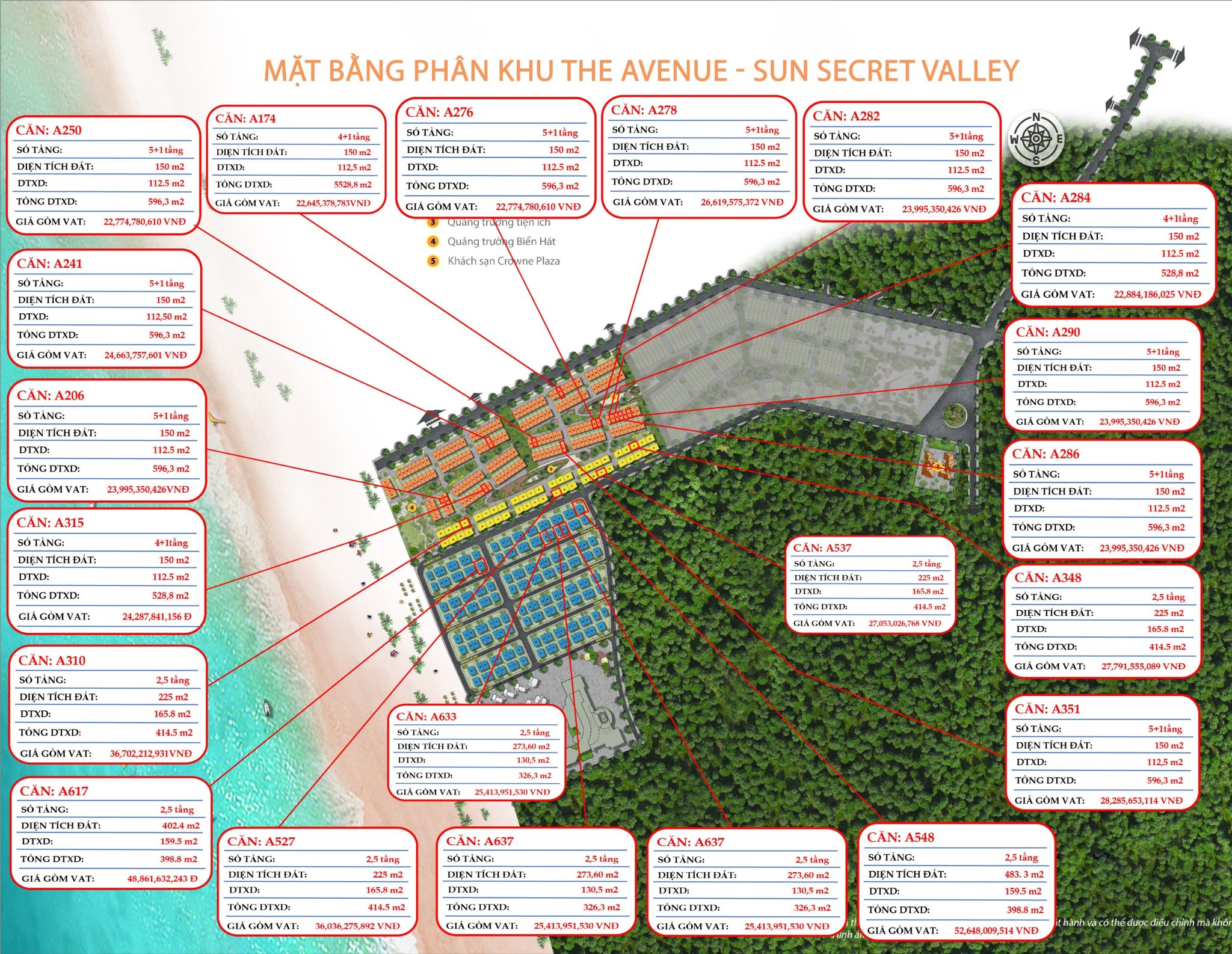 bảng hàng đánh dấu căn trên mặt bằng Sun Secret Valley