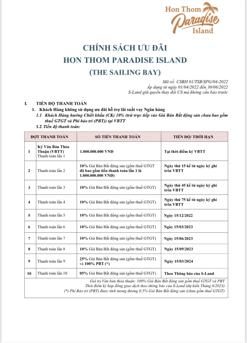 Chính sách bán hàng The Sailing Bay T4/2022 trang 1