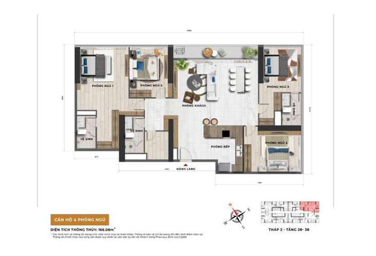 Layout căn 4 phòng ngủ Sun Feliza Suites Cầu Giấy