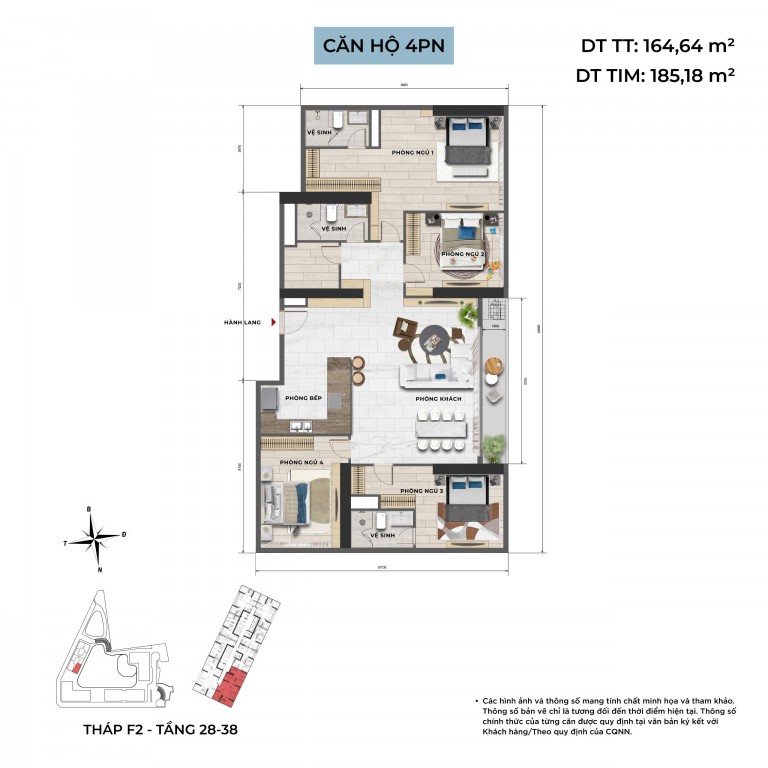 Layout căn 4 phòng ngủ Sun Feliza Suites