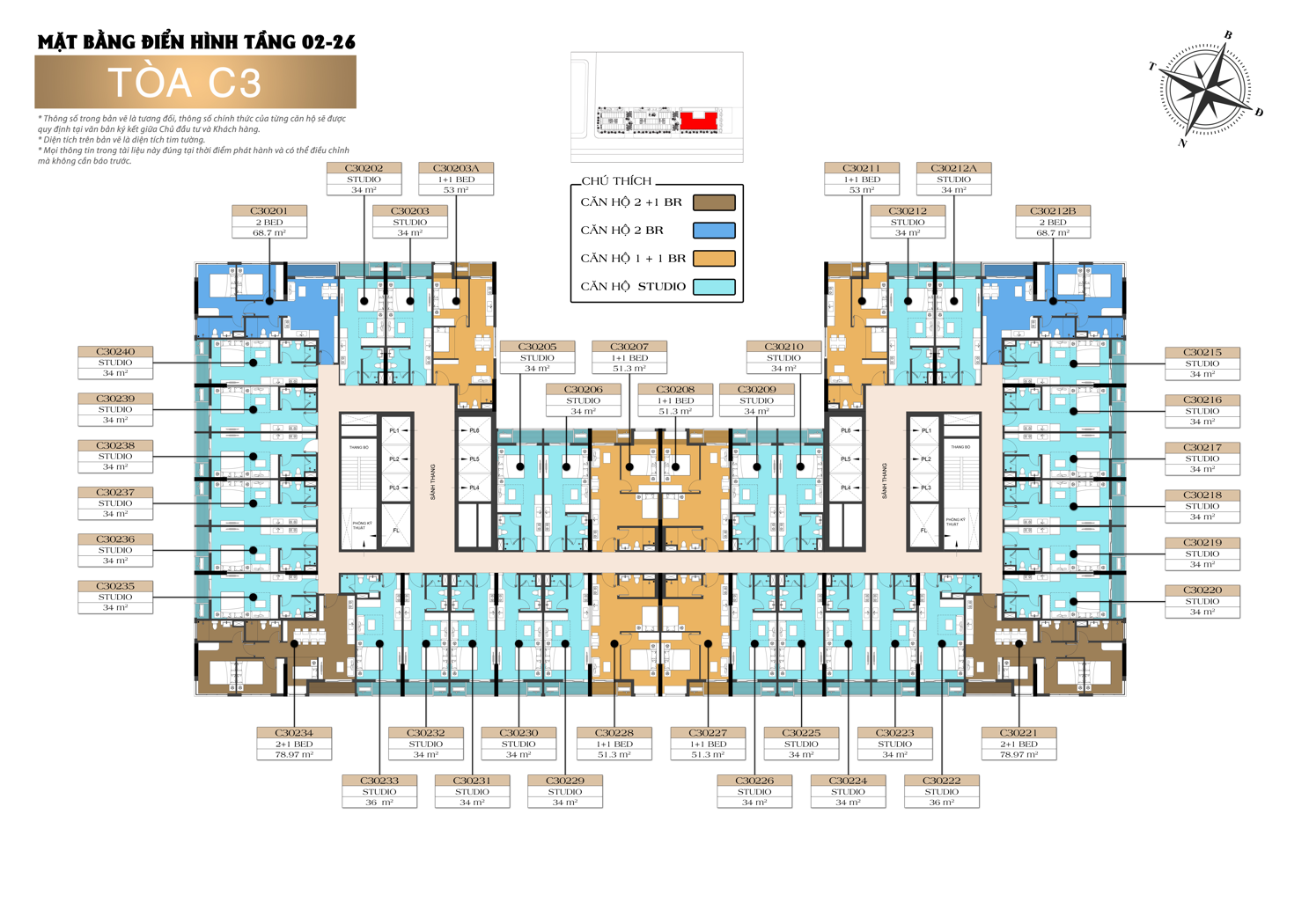 Mặt bằng tòa C3 tầng 2-26 Sun Centro Town